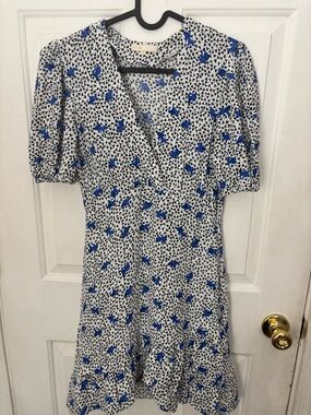 Maje White and Blue Floral Wrap Dress